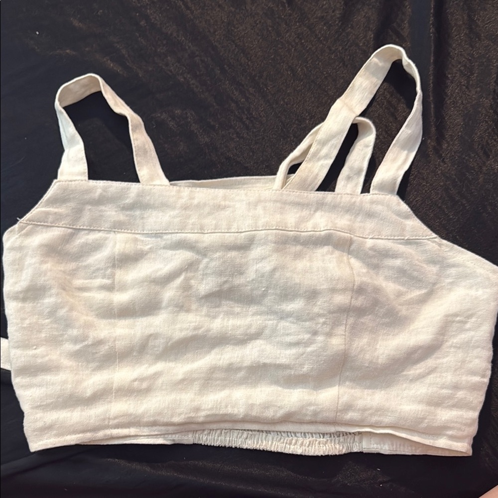 Forever 21 Cream Sleeveless Fitted Crop Tank Top